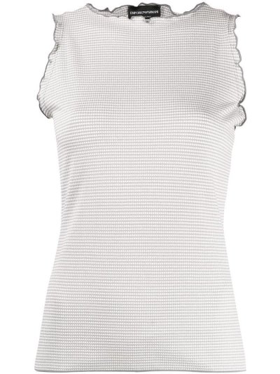 Grey / White Armani Emporio Ruffled Sleeveless Women's Tops | UAE52986
