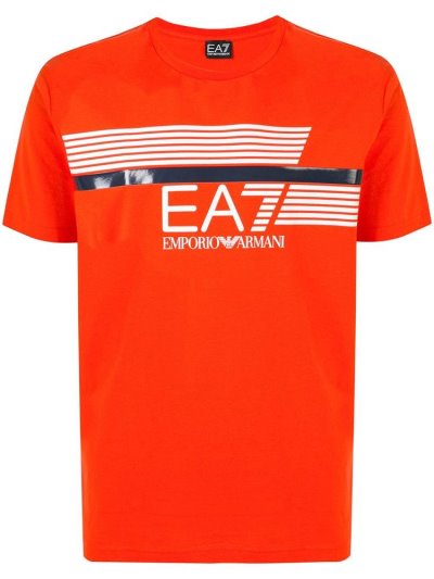 Orange Ea7 Emporio Armani Crew Neck Lines Print Men's T Shirts | UAE14007