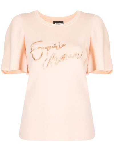 Orange Armani Emporio Embroidered Logo Women's T Shirts | UAE76571