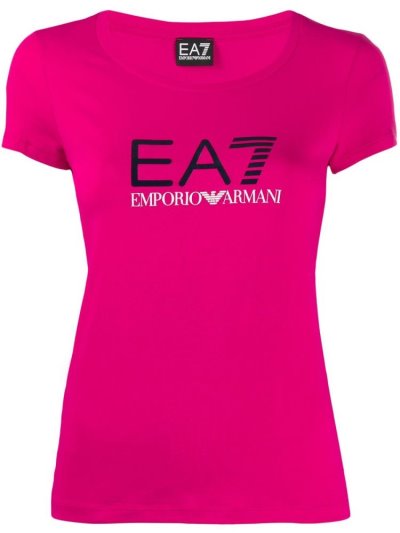 Pink Ea7 Emporio Armani Fitted Logo Print Women's T Shirts | UAE04385