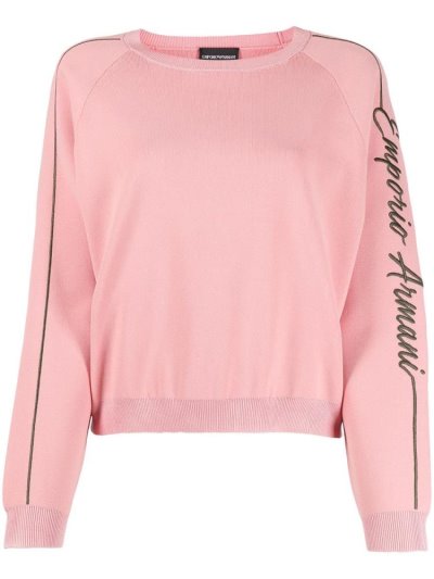 Pink Armani Emporio Embroidered Logo Women's Jumpers | UAE67777