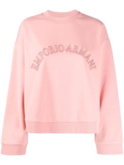 Pink Armani Emporio Embroidered Logo Women's Sweatshirts | UAE96325