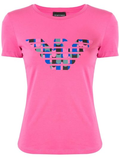 Pink Armani Emporio Logo Print Women's T Shirts | UAE25748