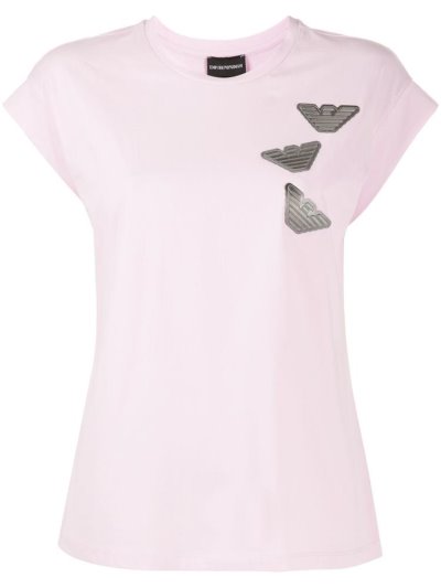 Pink Armani Emporio Logo Women's T Shirts | UAE19330
