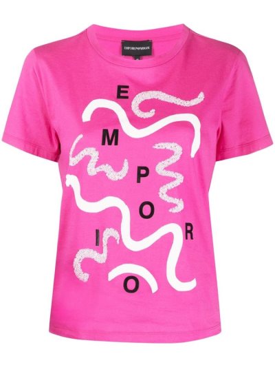 Pink Armani Emporio Sequin Embellished Logo Women's T Shirts | UAE70403
