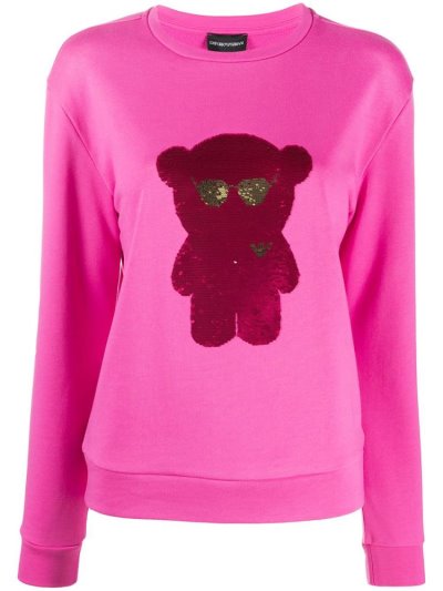 Pink Armani Emporio Sequined Logo Women's Sweatshirts | UAE84900