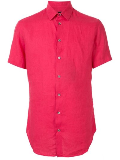 Pink Giorgio Armani Short Sleeve Fitted Men's Shirts | UAE09643