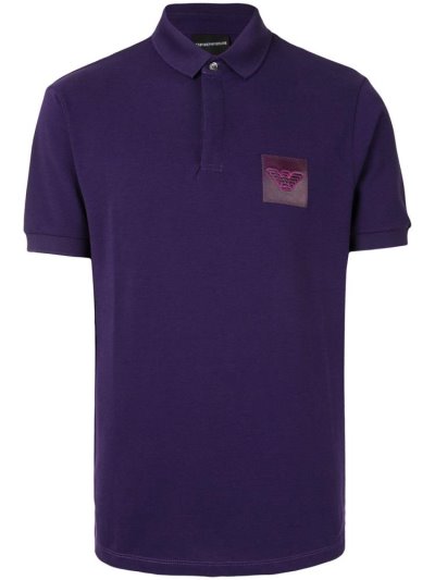 Purple Armani Emporio Logo Patch Men's Polo Shirts | UAE05731