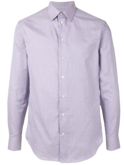 Purple Armani Emporio Micro Check Print Curved Hem Men's Shirts | UAE57194