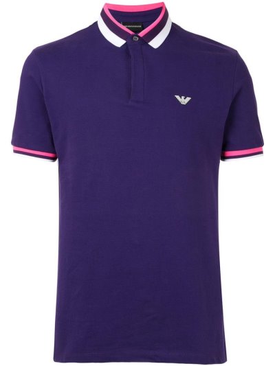 Purple Armani Emporio Stripe Detail Logo Patch Men's Polo Shirts | UAE01304