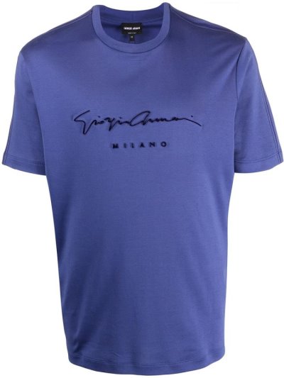 Purple Giorgio Armani Logo Print Men's T Shirts | UAE44818