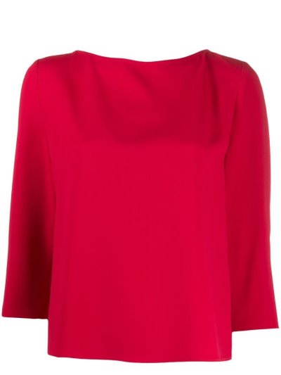 Red Armani Emporio Back Pleated Boxy Women's Tops | UAE82514