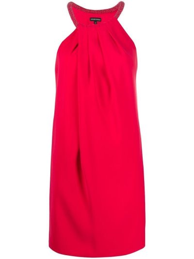 Red Armani Emporio Beaded Collar Shift Dress Women's Dress | UAE19795