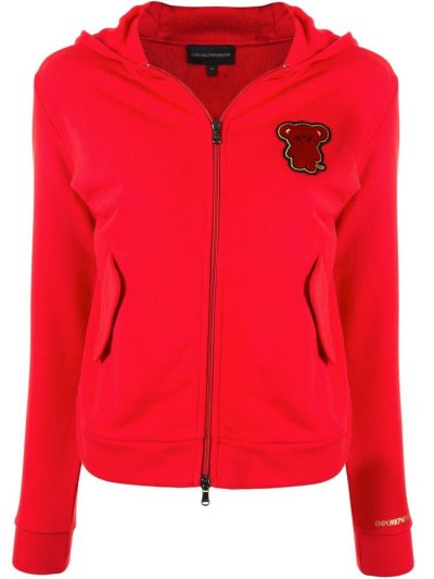 Red Armani Emporio Bear Patch Women's Hoodie | UAE48006