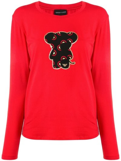 Red Armani Emporio Bear Print Women's T Shirts | UAE27795