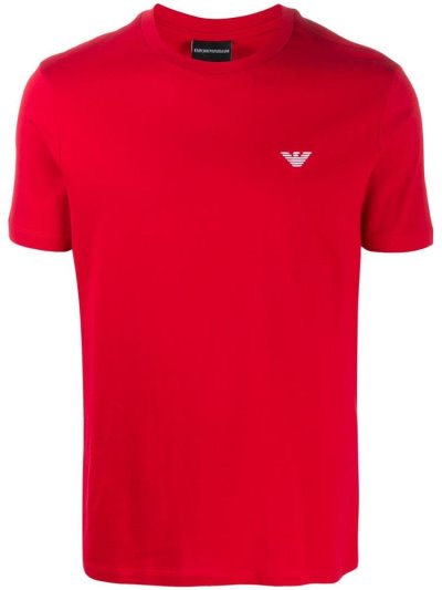 Red Armani Emporio Crew Neck Logo Men's T Shirts | UAE62870