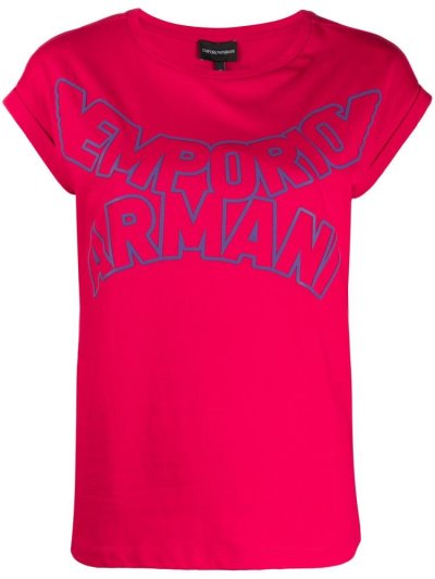 Red Armani Emporio Enlarged Logo Print Women's T Shirts | UAE55814