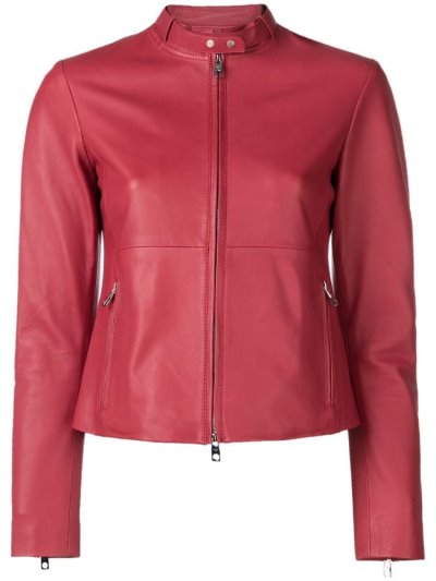Red Armani Emporio Fitted Biker Jacket Women's Jackets | UAE69995