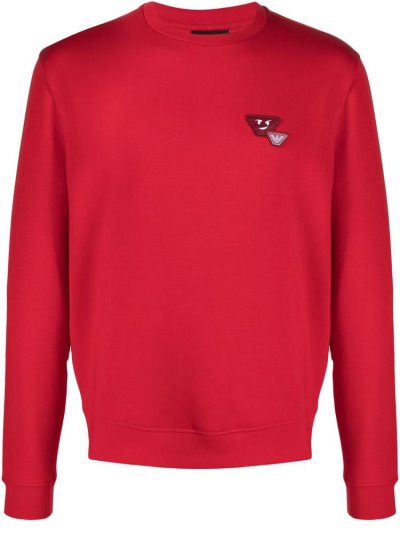 Red Armani Emporio Logo Embroidered Men's Sweatshirts | UAE12379