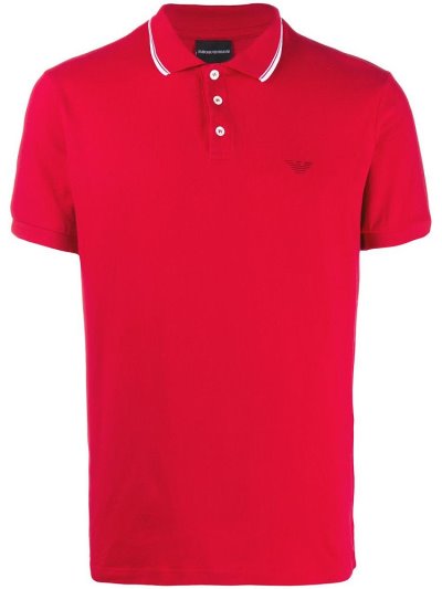 Red Armani Emporio Logo Men's Polo Shirts | UAE77643