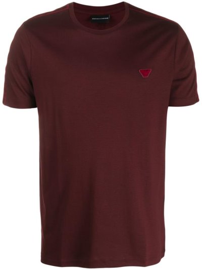 Red Armani Emporio Logo Patch Crew Neck Men's T Shirts | UAE51535