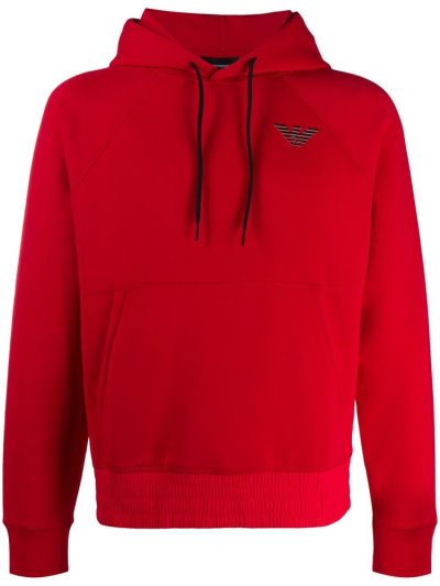 Red Armani Emporio Logo Patch Men's Hoodie | UAE04800