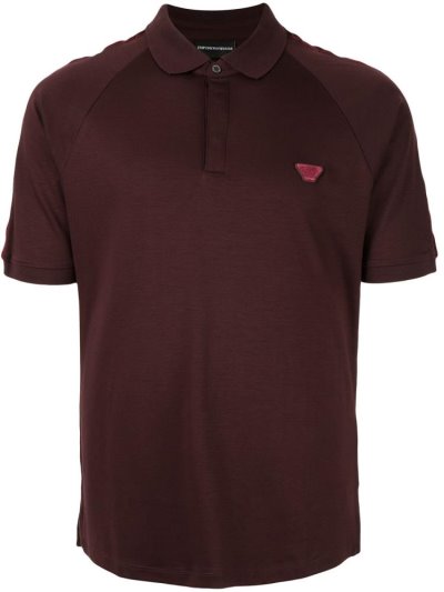 Red Armani Emporio Logo Patch Textured Men's Polo Shirts | UAE24164