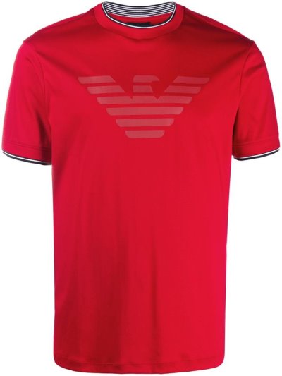 Red Armani Emporio Logo Print Men's T Shirts | UAE09087