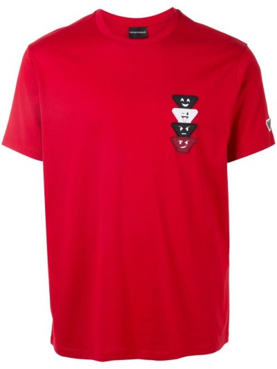 Red Armani Emporio Logo Print Men's T Shirts | UAE35956