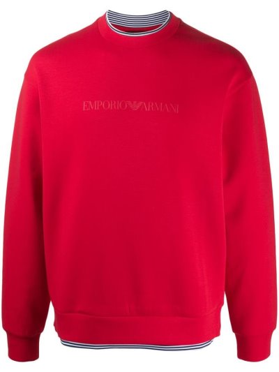 Red Armani Emporio Logo Print Men's Sweaters | UAE87784