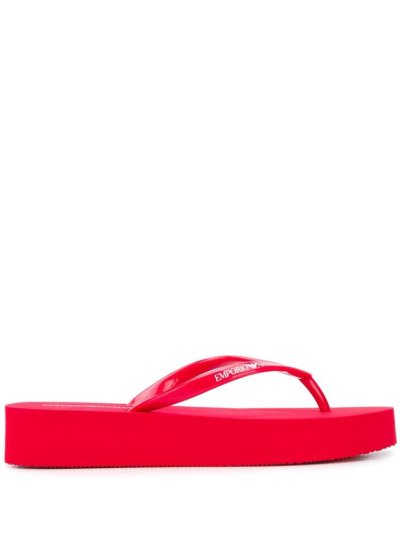 Red Armani Emporio Logo Print Platform Women's Flip Flops | UAE38260