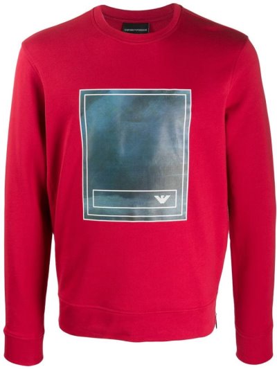 Red Armani Emporio Photo Print Men's Sweatshirts | UAE90137