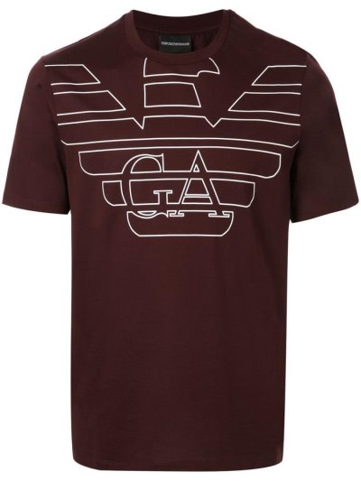 Red Armani Emporio Printed Eagle Logo Men's T Shirts | UAE44909