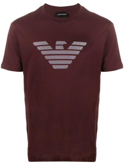 Red Armani Emporio Printed Logo Men's T Shirts | UAE85587