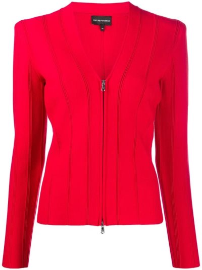 Red Armani Emporio Ribbed Fitted Women's Jackets | UAE54606