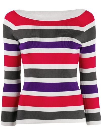Red Armani Emporio Ribbed Knit Striped Women's Jumpers | UAE59152