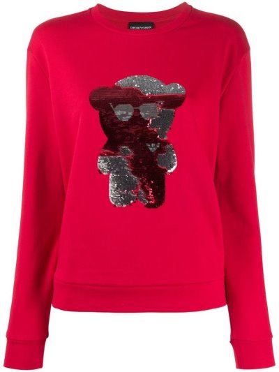 Red Armani Emporio Sequin Teddy Women's Sweatshirts | UAE43936