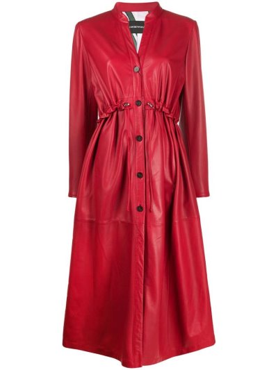 Red Armani Emporio Single Breasted Leather Women's Coats | UAE32664