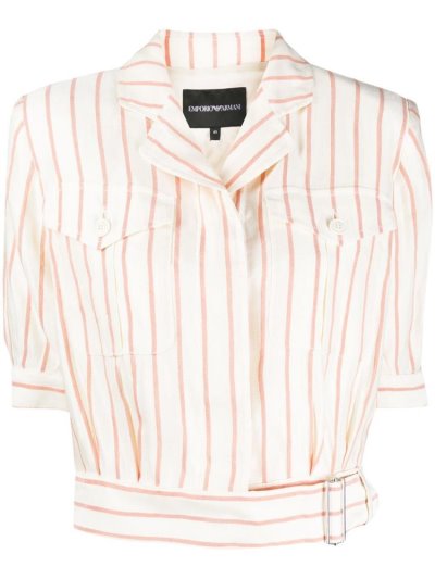 Red Armani Emporio Striped Cropped Women's Shirts | UAE38977