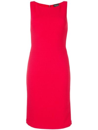 Red Armani Emporio Textured Fitted Women's Dress | UAE91205