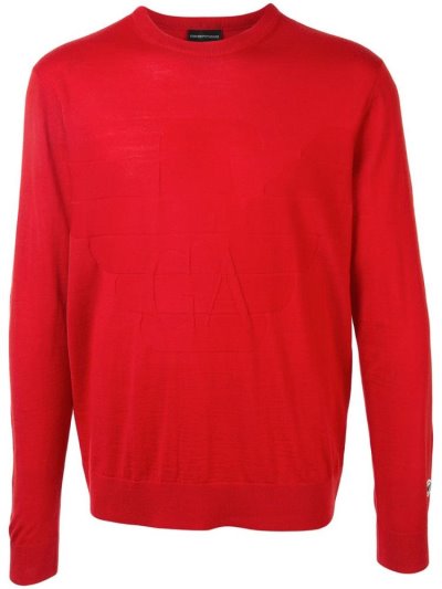 Red Armani Emporio Textured Logo Men's Jumpers | UAE27694