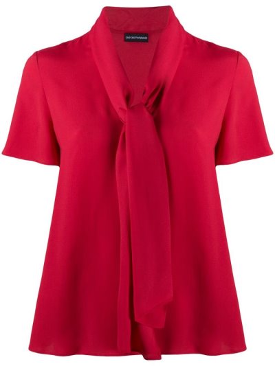 Red Armani Emporio Tie Neck Women's Blouse | UAE78265