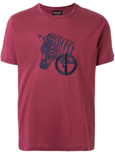 Red Giorgio Armani Embroidered Zebra Logo Men's T Shirts | UAE60370