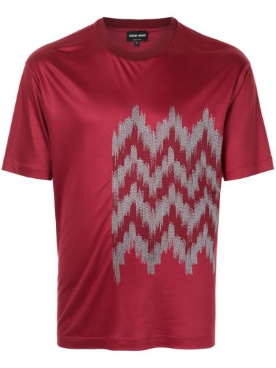 Red Giorgio Armani Jacquard Detail Men's T Shirts | UAE80170