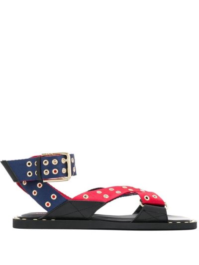 Red / Blue Armani Emporio Eyelet Straps Flat Women's Sandals | UAE59822
