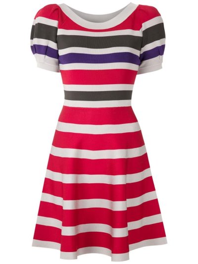 Red / Multicolor Armani Emporio Flared Striped Women's Dress | UAE79109