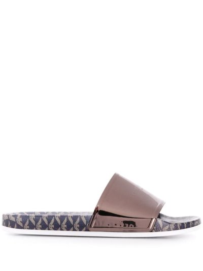 Silver Armani Emporio Flag Logo Women's Slides | UAE72415