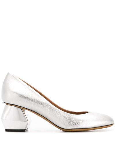Silver Armani Emporio Geometric Heel Women's Pumps | UAE76682