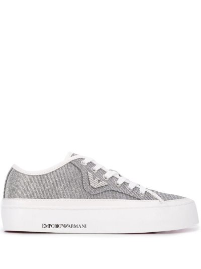 Silver Armani Emporio Glitter Effect Women's Sneakers | UAE84729