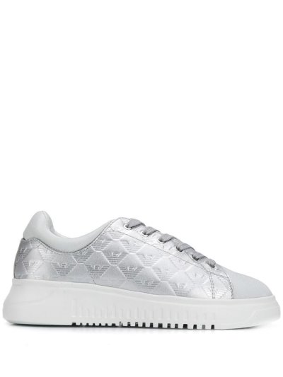 Silver Armani Emporio Monogram Chunky Sole Women's Sneakers | UAE82003